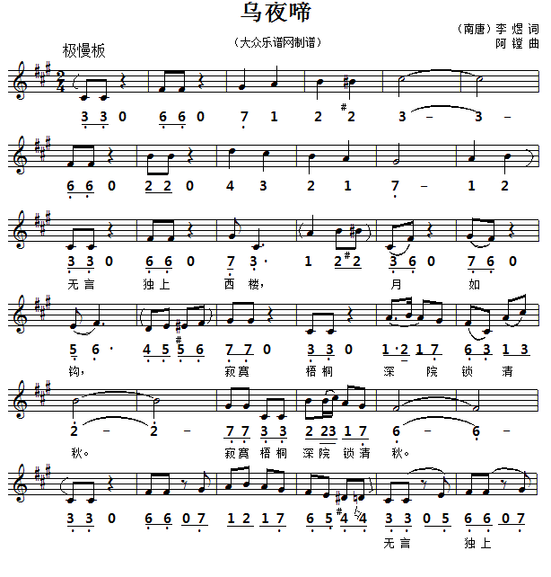 鸟夜啼（[南唐]李煜词 阿镗曲、线简谱对照版）(1)11