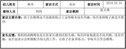 大班下学期家访记录表